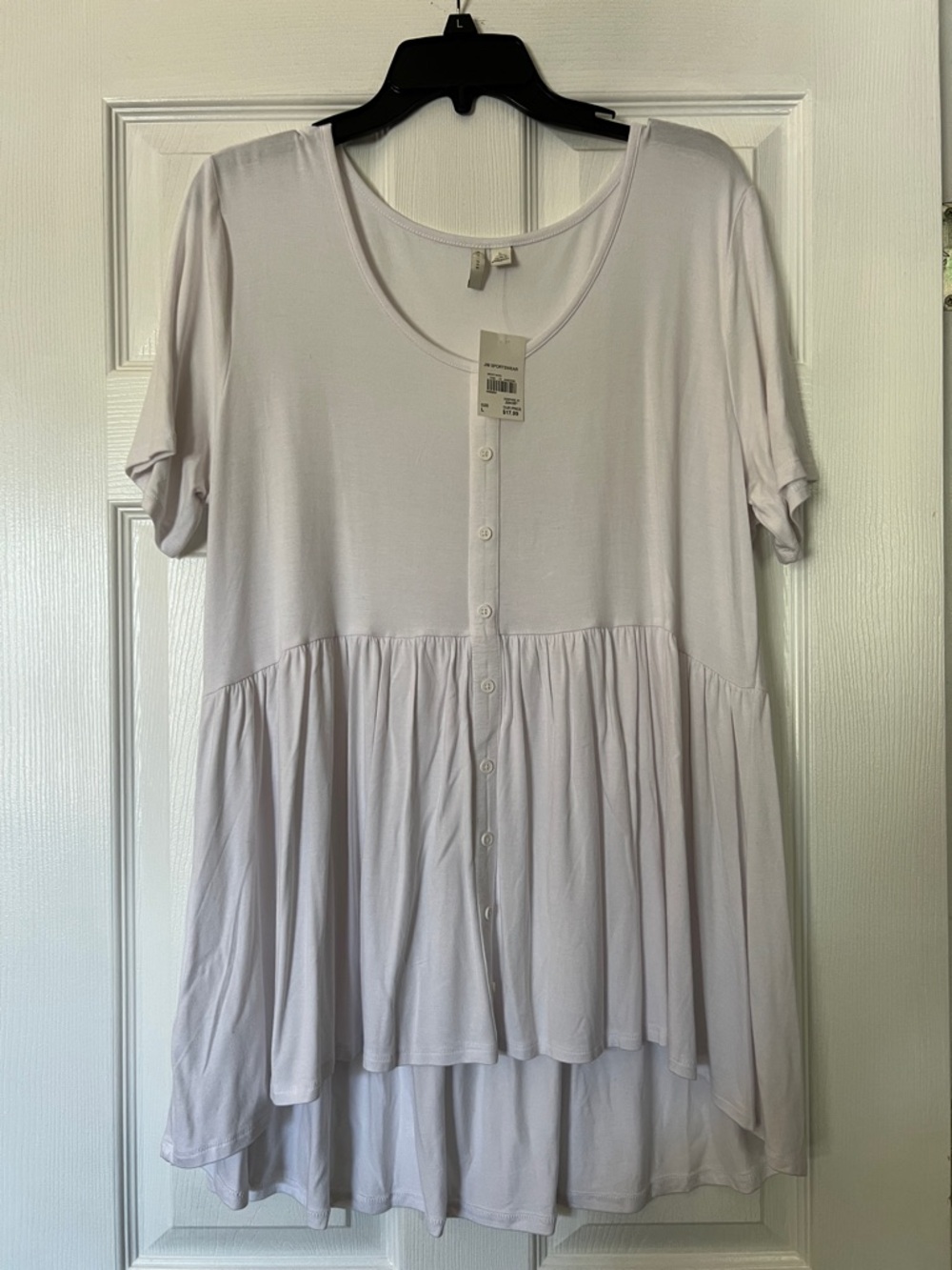 White Button-Front Peplum Short Sleeve Top